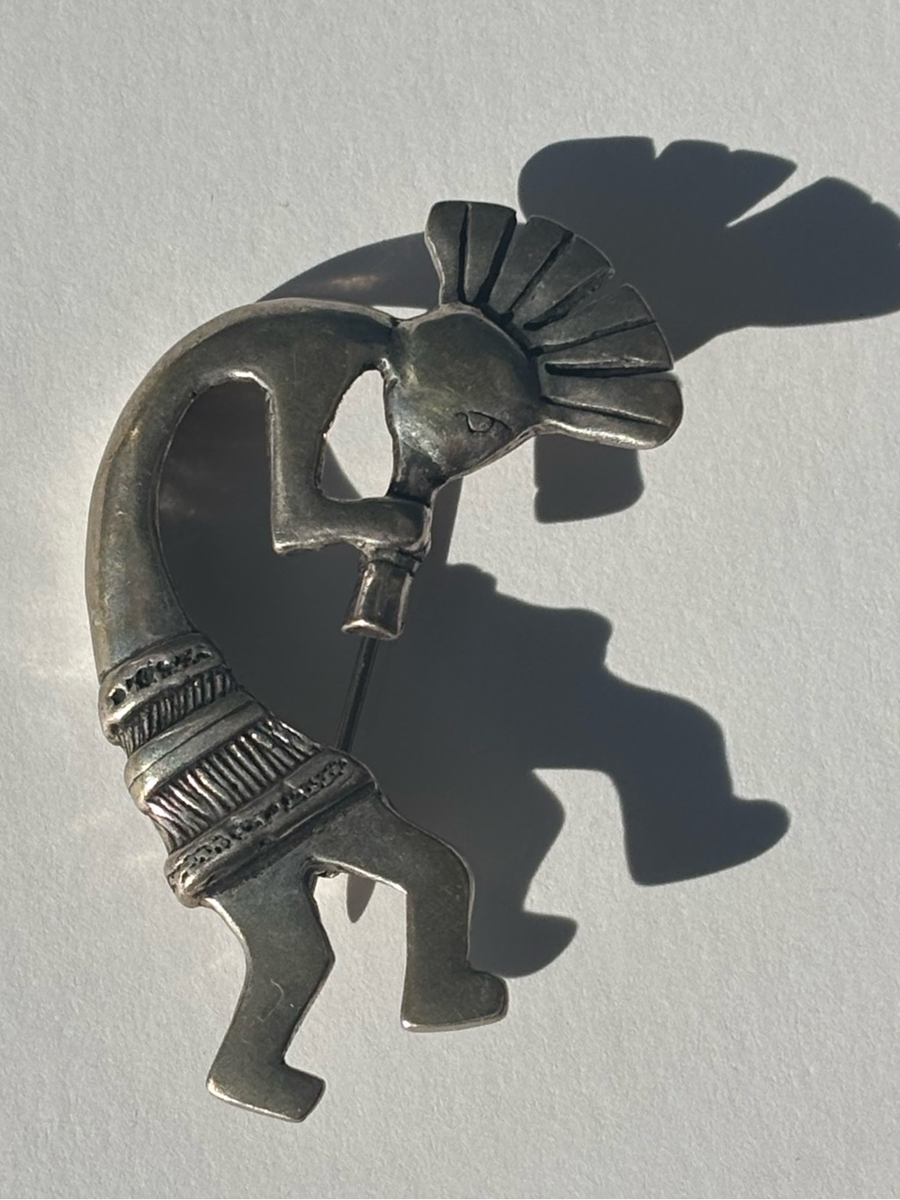 Vintage Navajo GS Sterling Silver Kokopelli Brooch Pin Signed